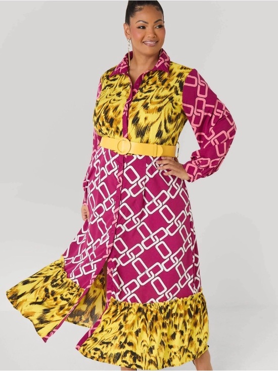 Ashley Stewart Dresses & Skirts - NWT Ashley Stewart Plus Size Vibrant Abstract Printed Shirt Dress with Belt